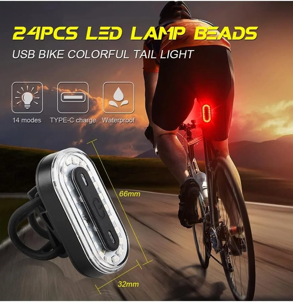 چراغ عقب دوچرخه LED فوق العاده روشن Excefore، 7 رنگ و 14 حالت، قابل شارژ و ضد آب، مناسب برای دوچرخه، اسکیت بورد، اسکوتر و اسکیت های غلتکی