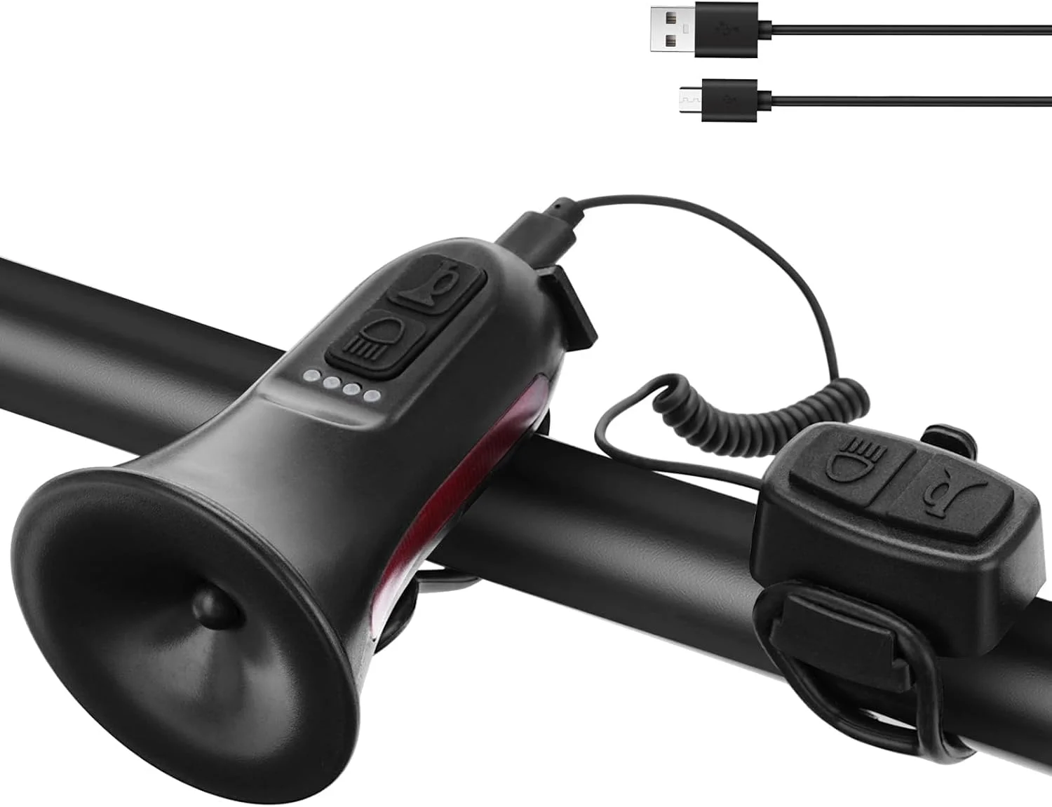 بوق برقی دوچرخه KASTWAVE، زنگ دوچرخه 120dB، زنگ ضد آب دوچرخه با باتری قابل شارژ، 5 حالت صدا، برای دوچرخه کوهستانی/جاده/اسکوتر بزرگسالان و کودکان