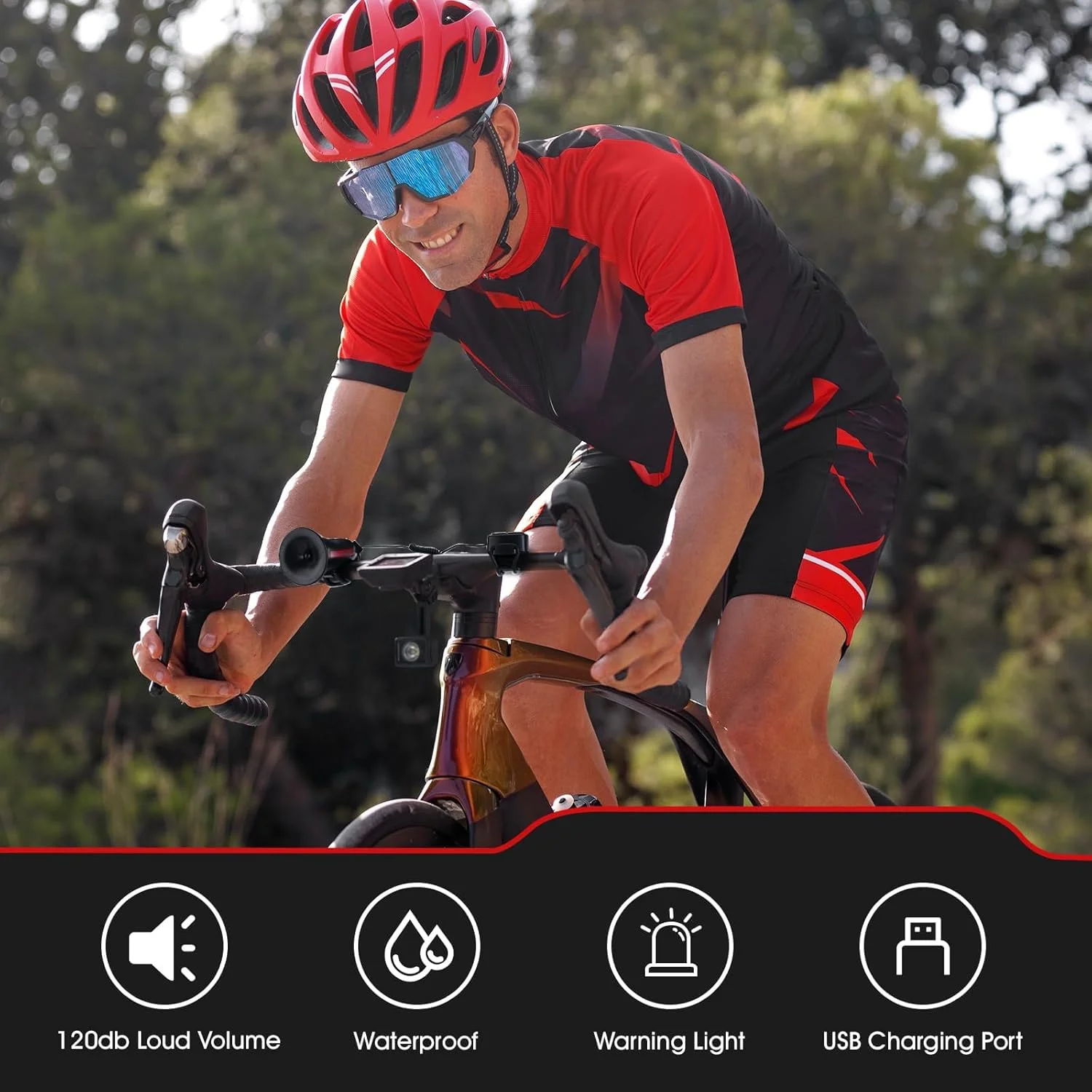 بوق برقی دوچرخه KASTWAVE، زنگ دوچرخه 120dB، زنگ ضد آب دوچرخه با باتری قابل شارژ، 5 حالت صدا، برای دوچرخه کوهستانی/جاده/اسکوتر بزرگسالان و کودکان