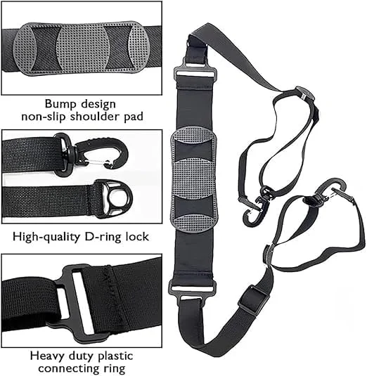 بند شانه ای قابل تنظیم Ovixa - کمربند حمل و نقل چند منظوره سنگین برای صندلی های تاشو، اسکوتر، دوچرخه، کالسکه، مت یوگا، کمپینگ و تجهیزات فضای باز - بند حمل قابل حمل بدون دست