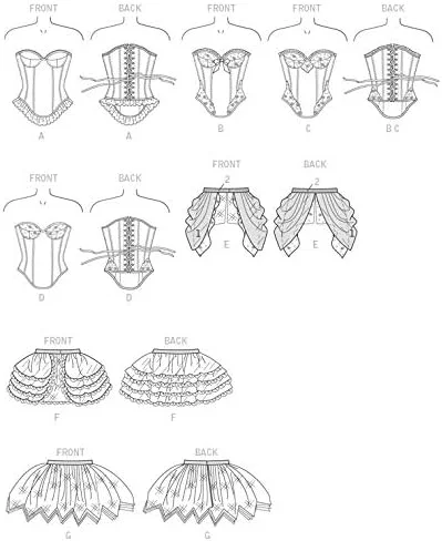 الگوهای خیاطی باتریک B6338 کرست و دامن لبه منحنی، E5 (14-16-18-20-22)