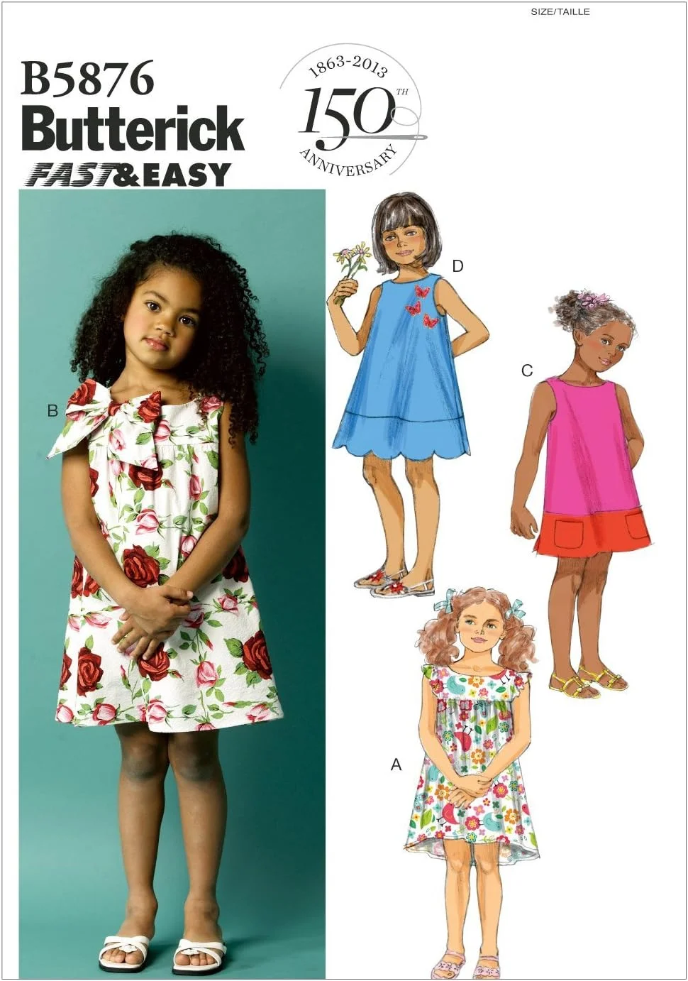 الگوهای خیاطی Butterick مدل B5876 سایز CCB 1-2 - 3-4 لباس کودک نوپا/بچه گانه، سفید