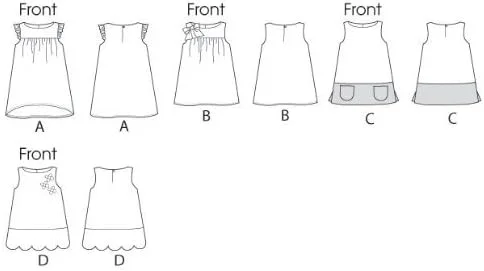 الگوهای خیاطی Butterick مدل B5876 سایز CCB 1-2 - 3-4 لباس کودک نوپا/بچه گانه، سفید