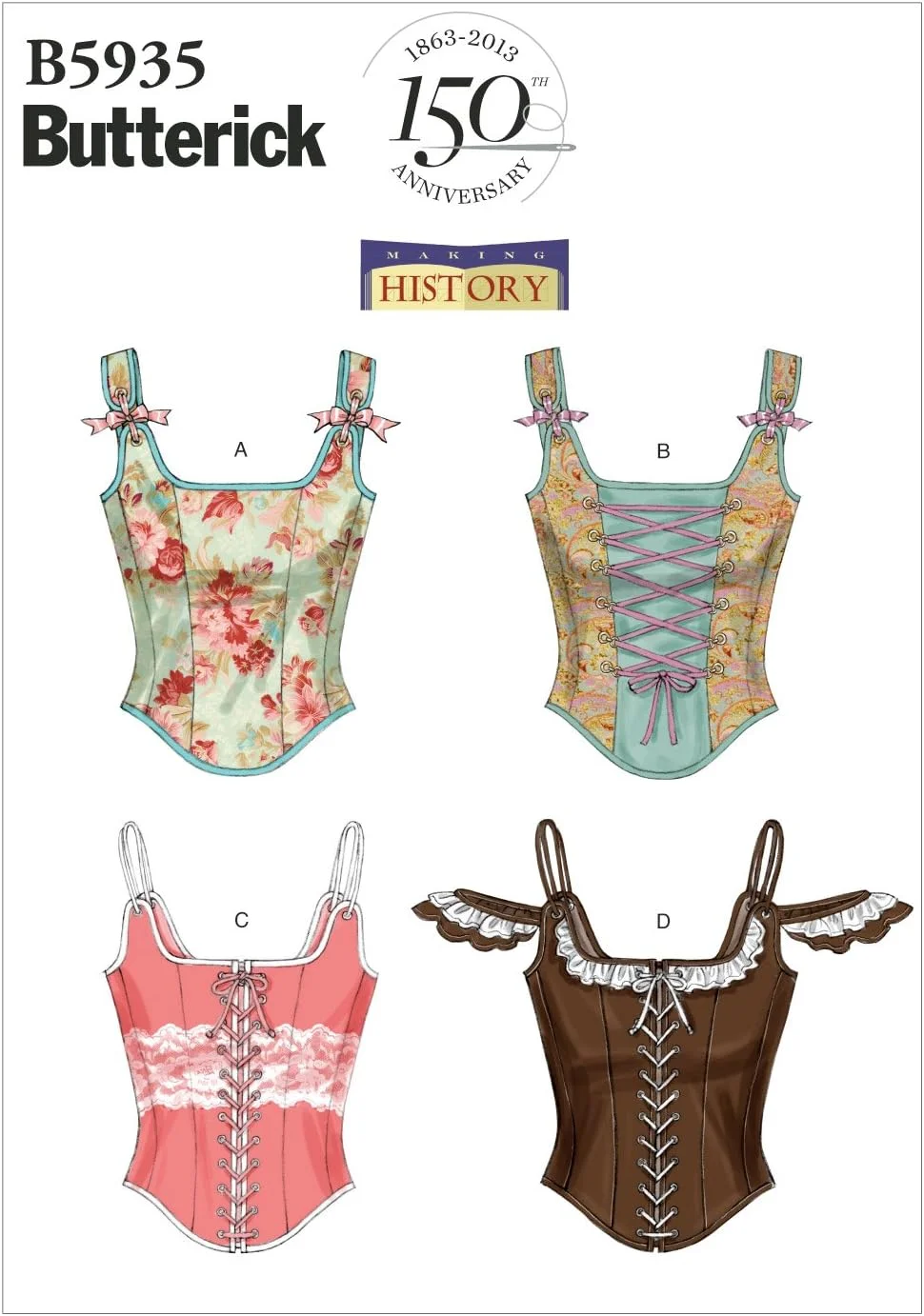 الگوهای خیاطی باتریک B5935 سایز AX5 4-6 - 8-10 - 12 کرست زنانه، سفید