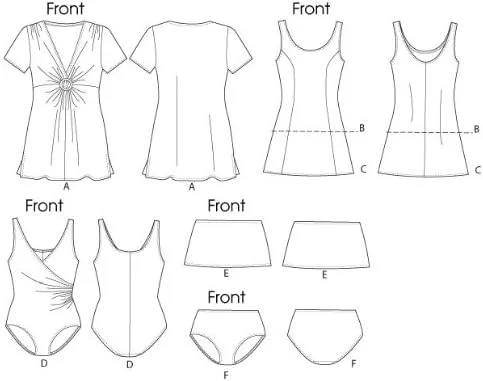 الگوهای خیاطی Butterick B5795 زنانه برای روپوش، تاپ، لباس شنا، مایو، دامن و شورت، سایز RR (18W-20W-22W-24W)