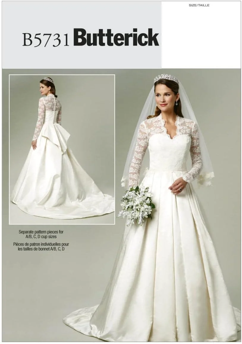 الگوهای خیاطی Butterick B5731 سایز EE 14-16-18-20 لباس زنانه، بسته 1 عددی، سفید