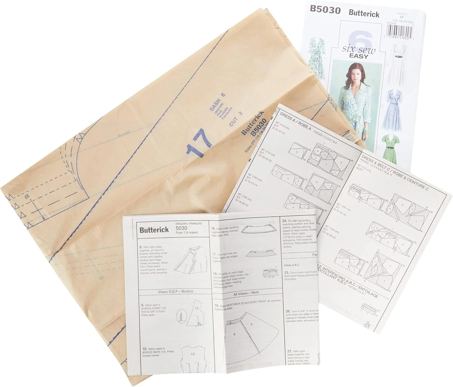 الگوهای Butterick B5030 سایز FF 16-18-20-22 لباس زنانه/کمربند و شال، بسته 1 عددی، سفید الگوهای Butterick B5030 سایز FF 16-18-20-22 لباس زنانه/کمربند و شال، بسته 1 عددی، سفید