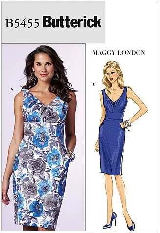 الگوهای خیاطی Butterick B5455 سایز AA 6-8-10-12 لباس زنانه، بسته 1 عددی، سفید