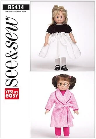 الگوهای خیاطی Butterick B5414 لباس عروسک برای عروسک های 18 اینچی، سایز A (تک سایز)