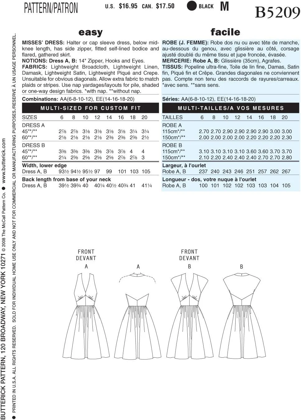 الگوهای خیاطی باتریک B5209 سایز EE 14-16-18-20، لباس زنانه، بسته 1 عددی، سفید