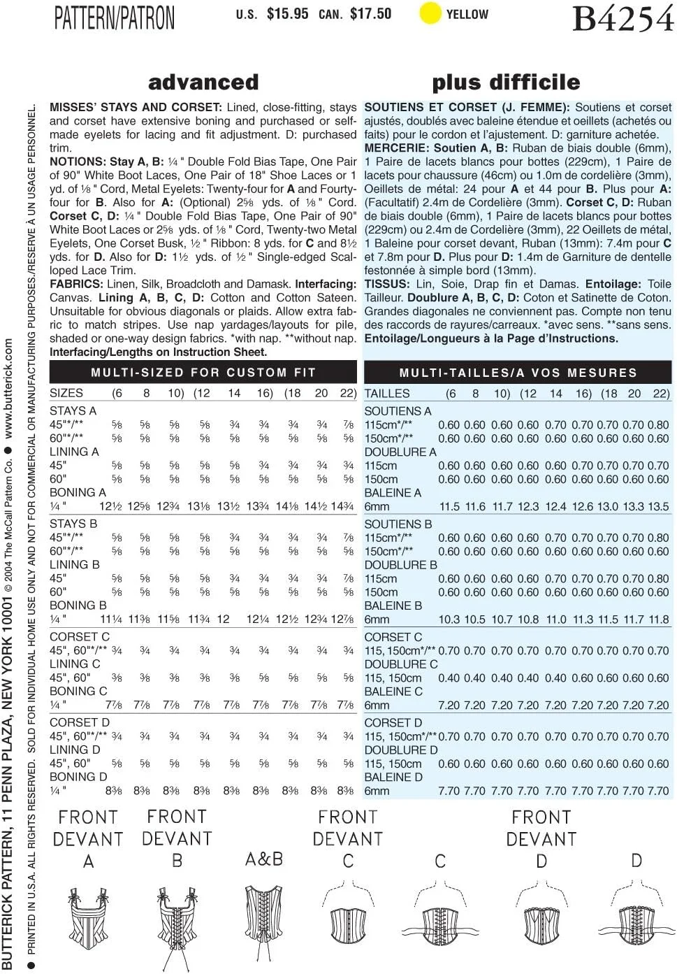 الگوهای Butterick B4254 سایز 12-14-16 مخصوص خانم ها، سوتین و کرست، بسته 1 عددی، سفید الگوهای Butterick B4254 سایز 12-14-16 مخصوص خانم ها، سوتین و کرست، بسته 1 عددی، سفید