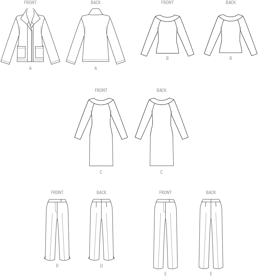 الگوی خیاطی ژاکت زنانه باتریک، تاپ و پیراهن بافتنی اسلیم فیت و شلوار، توسط پالمر/پلتش، کد طراحی B6975، سایزهای 8-10-12-14-16، چند رنگ