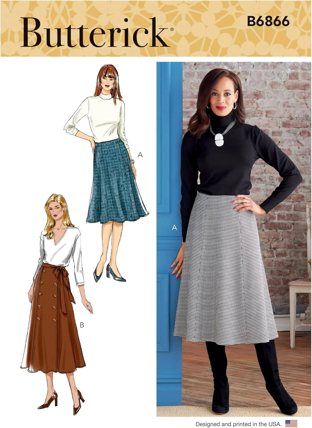 الگوی خیاطی دامن/شلوار کمربندی زنانه Butterick، دو تکه چند رنگ