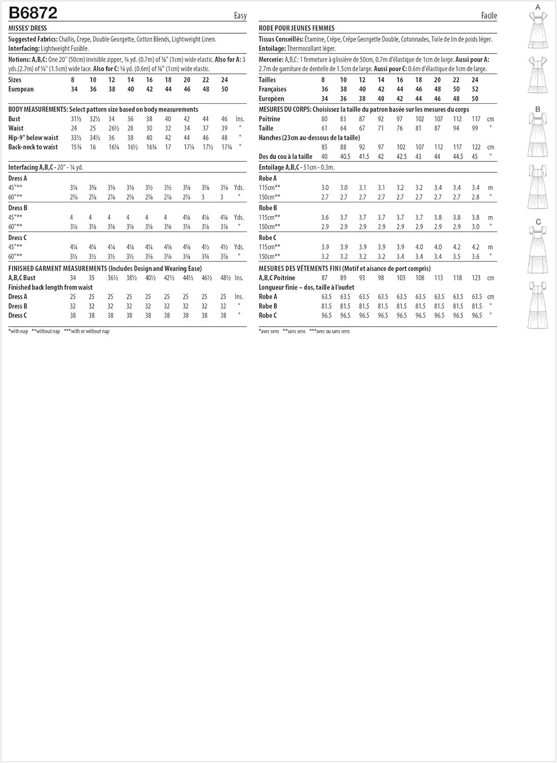 الگوی خیاطی لباس مجلسی زنانه کمر بلند Butterick، کد طراحی B6872، سایزهای 16-18-20-22-24