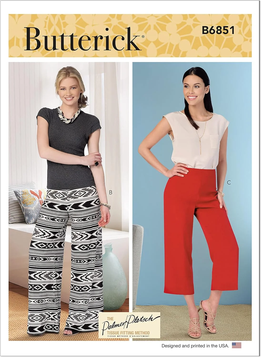 الگوی خیاطی شلوارک، شلوارک برمودا و شلوار زنانه باتریک، کد B6851، سایزهای 6-8-10-12-14-16-18-20-22، چند رنگ