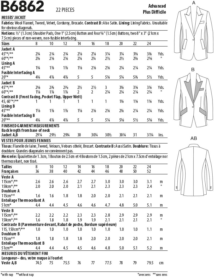 الگوی خیاطی ژاکت زنانه Butterick، دو تکه چند رنگ الگوی خیاطی ژاکت زنانه Butterick، دو تکه چند رنگ