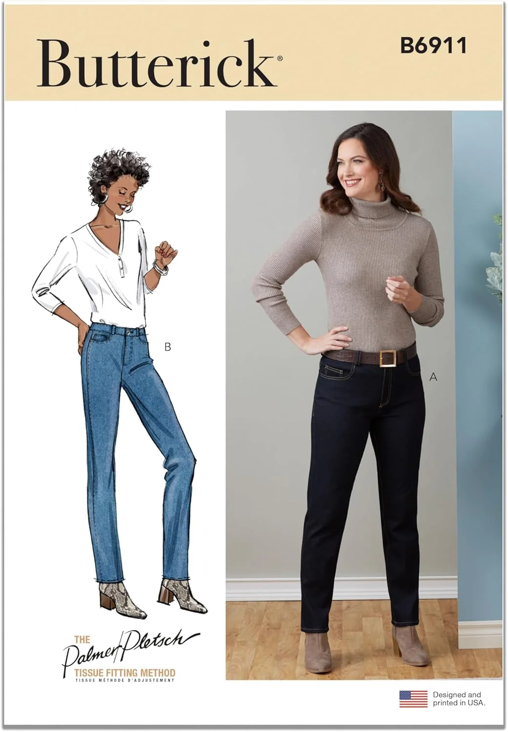 الگوی خیاطی شلوار جین زنانه Butterick توسط Palmer/Pletsch، کد طراحی B6911، سایزهای 12-14-16-18-20