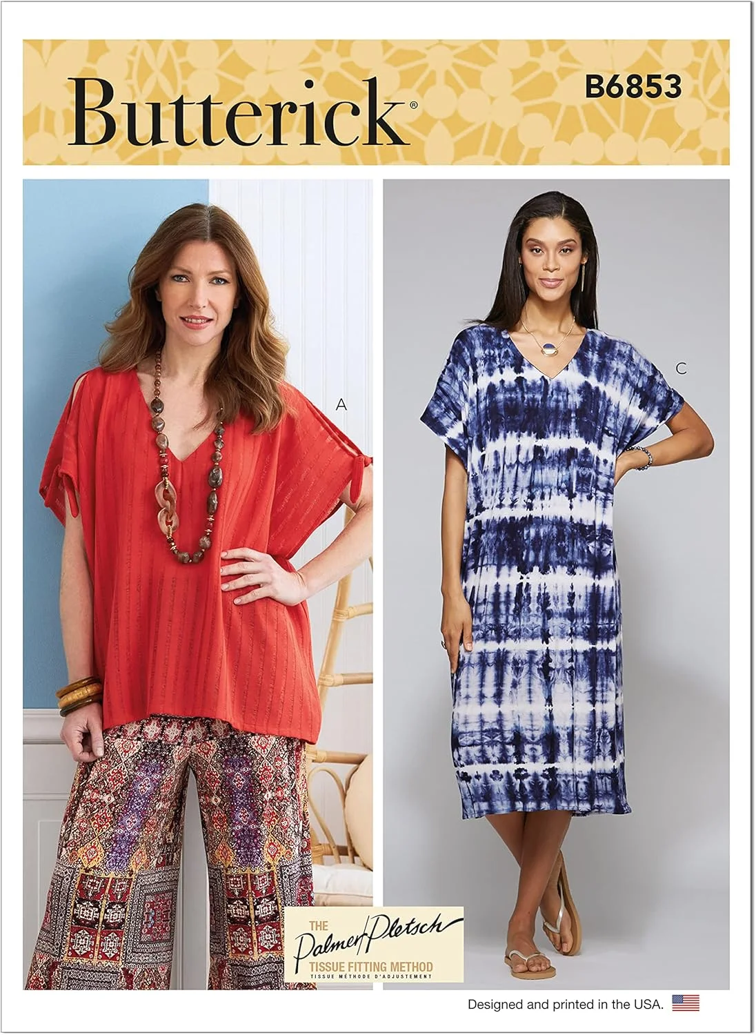 کیت تونیک و لباس زنانه Butterick، کد B6853، الگوی خیاطی، سایزهای XSM-SML-MED، چند رنگ، 2 تکه