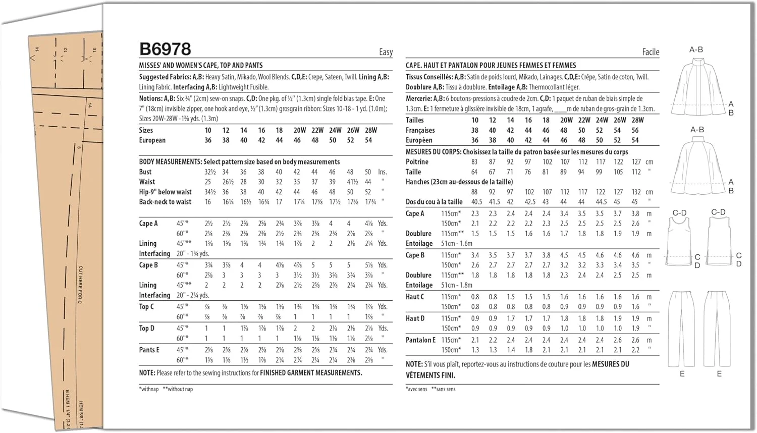 الگوی خیاطی کیپ آستردار، تاپ گشاد و شلوار جذب زنانه Butterick، کد طراحی B6978، سایز 20W-28W، چند رنگ، آسان برای ساخت