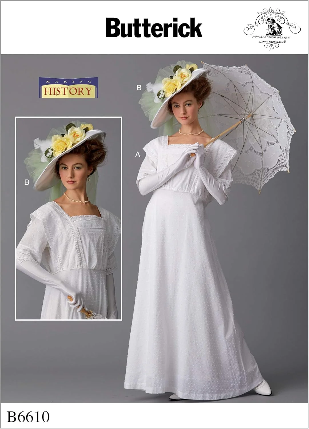 الگوهای خیاطی Butterick McCall's مدل BUT 6610 B6610 E5، لباس و کلاه زنانه با طراحی تاریخی، سایز 14-22