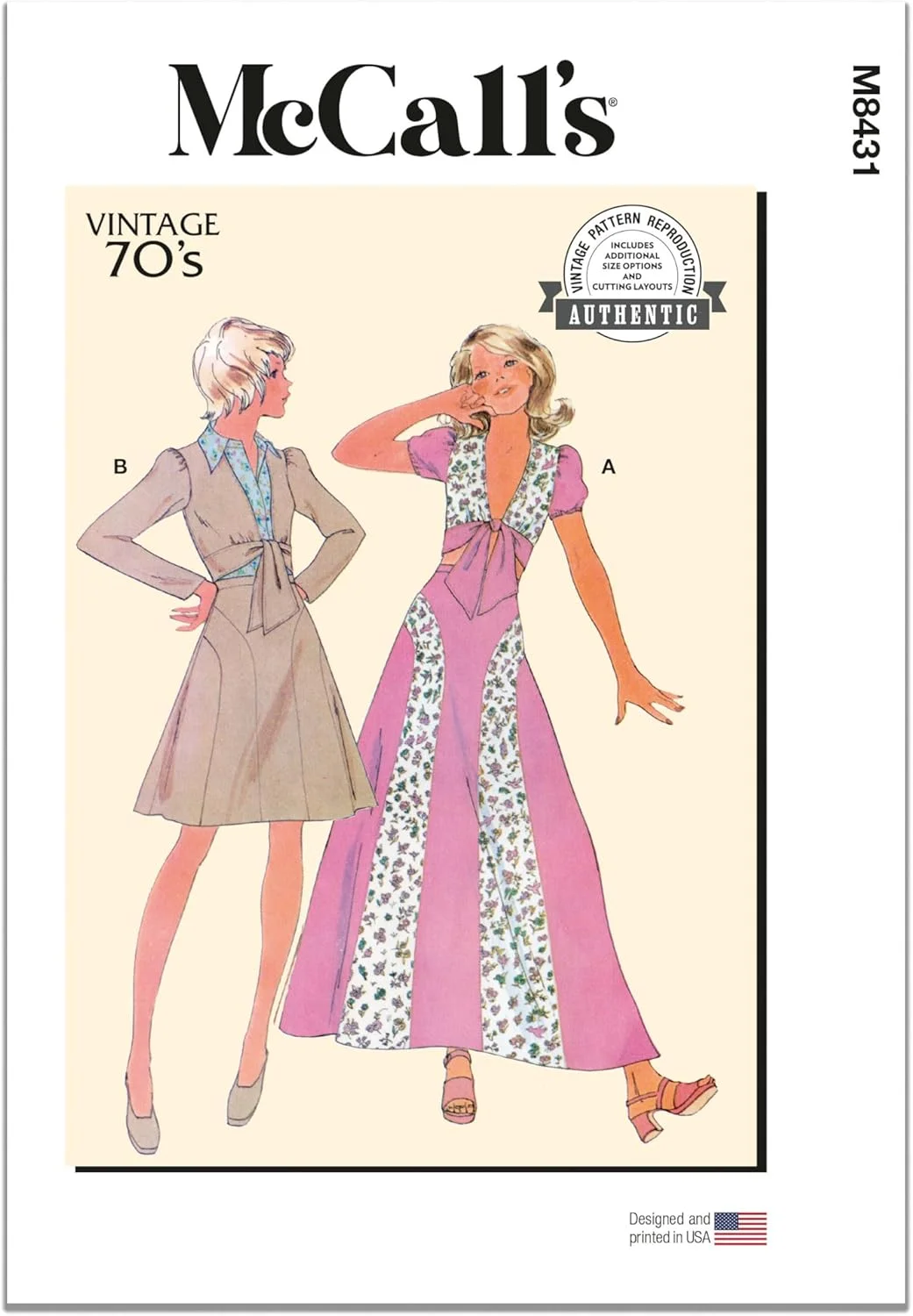 الگوی خیاطی تاپ و دامن زنانه Butterick McCall's مدل قدیمی دهه 1970، کد طراحی M8431، سایزهای 18-20-22-24-26