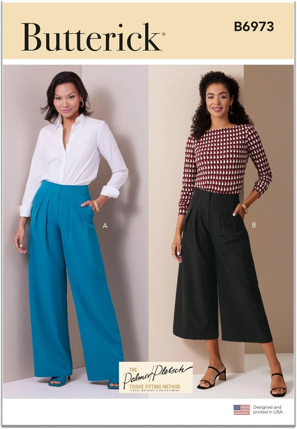 الگوی خیاطی شلوار پاچه گشاد کوتاه زنانه Butterick توسط Palmer/Pletsch، کد طراحی B6973 (بسته 1 عددی)