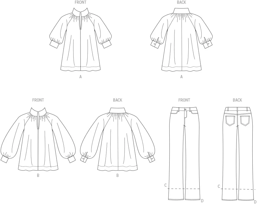 الگوی خیاطی تونیک و شلوار جین گشاد زنانه Butterick، کد طراحی B6982، سایزهای 18-20-22-24-26، چند رنگ