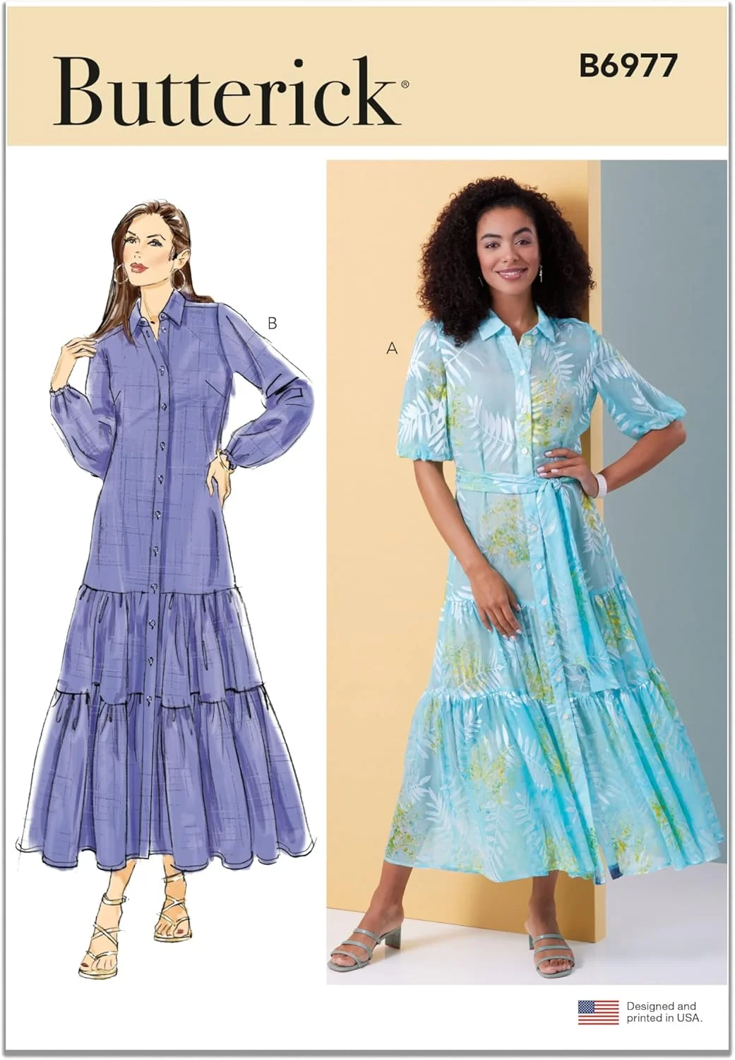 الگوی خیاطی آسان برای دوخت شال و پیراهن گشاد طبقه ای زنانه Butterick، کد طراحی B6977، سایزهای 6-8-10-12-14، چند رنگ