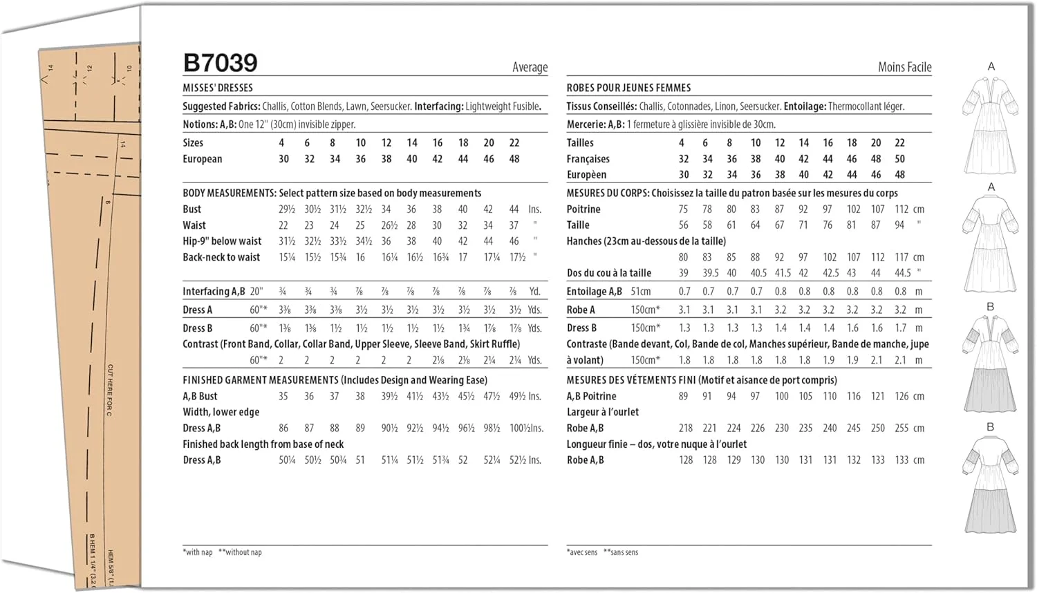 الگوی خیاطی لباس زنانه طبقه‌دار Butterick B7039R5، کد طراحی B7039، سایزهای 14-16-18-20-22
