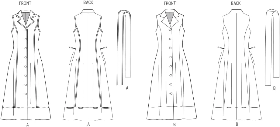 الگوی خیاطی لباس میدی زنانه آستردار و کمربند کراواتی Butterick B7038H5، کد طراحی B7038، سایزهای 6-8-10-12-14