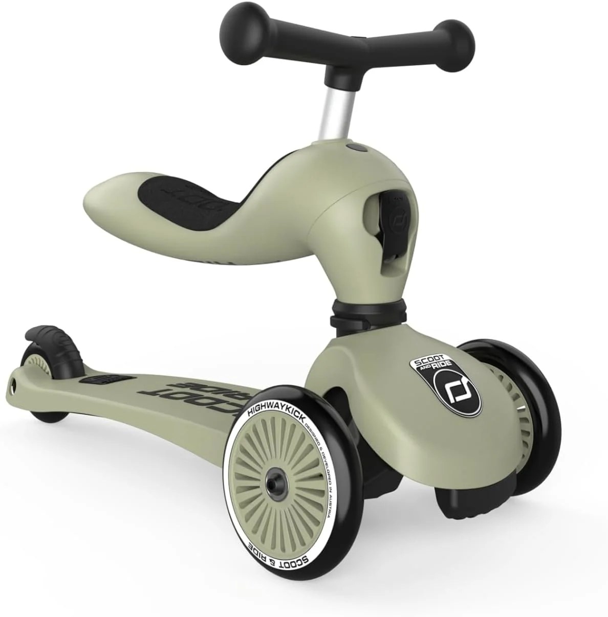 اسکوتر و سواری 2 در 1 Scoot & Ride Highwaykick 1 برای کودکان نوپا، صندلی و فرمان قابل تنظیم، طراحی سبک و پایدار، زیتونی