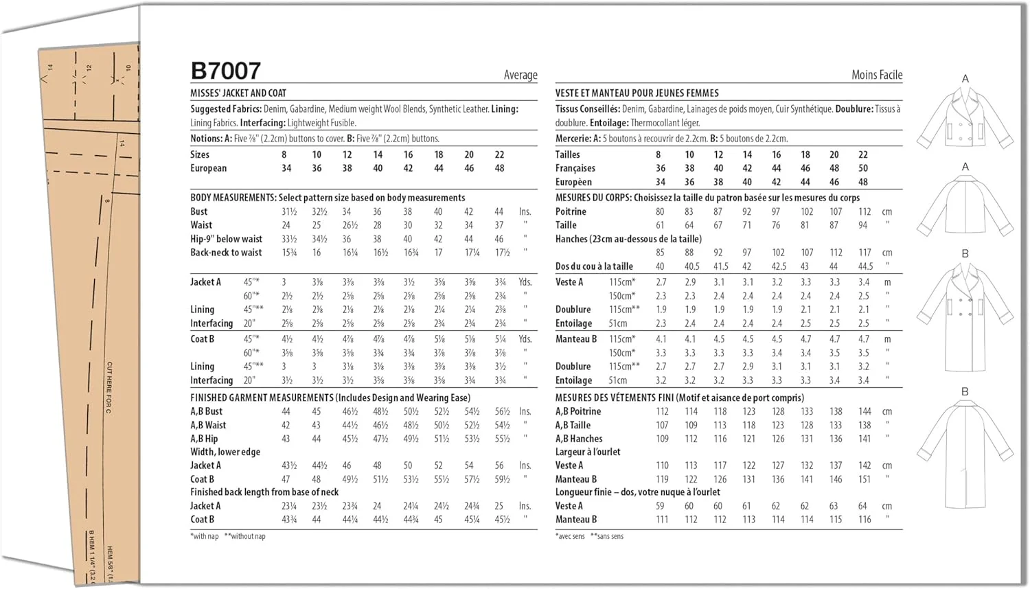 الگوی خیاطی ژاکت و کت دکمه دوبل گشاد زنانه Butterick B7007R5، کد طراحی B7007، سایزها 14-16-18-20-22 الگوی خیاطی ژاکت و کت دکمه دوبل گشاد زنانه Butterick B7007R5، کد طراحی B7007، سایزها 14-16-18-20-22