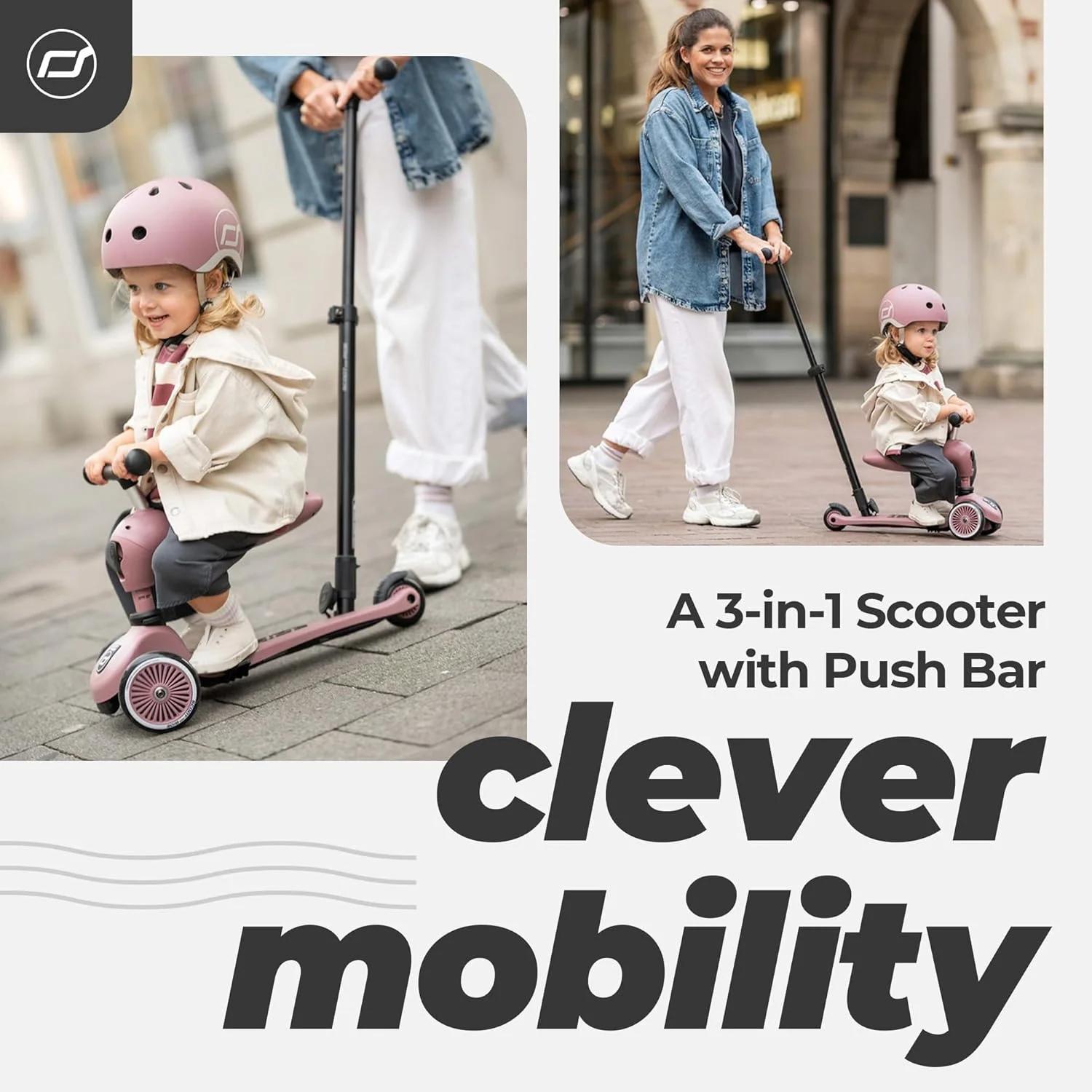 اسکوتر و سه چرخه Scoot and Ride مدل Highwaykick 1 Push Go - دو کاره - دسته قابل تنظیم، تبدیل با یک کلیک، صفحه پا ضد لغزش، سبک و بادوام - Wildberry - تصویر 3
