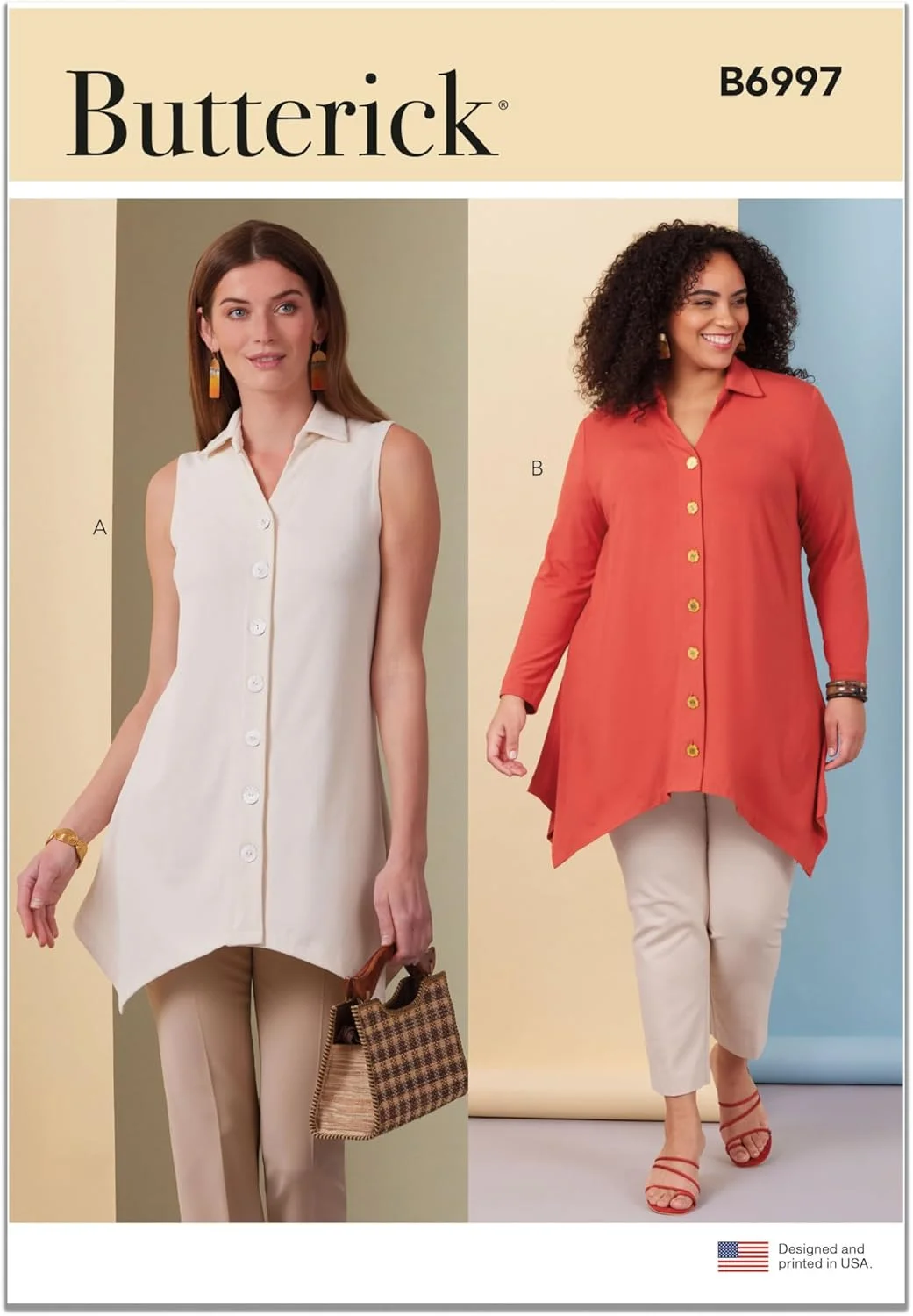 الگوی خیاطی آسان تاپ های بافتنی جذب زنانه Butterick B6997BB، کد طراحی B6997، سایزهای 20W-28W