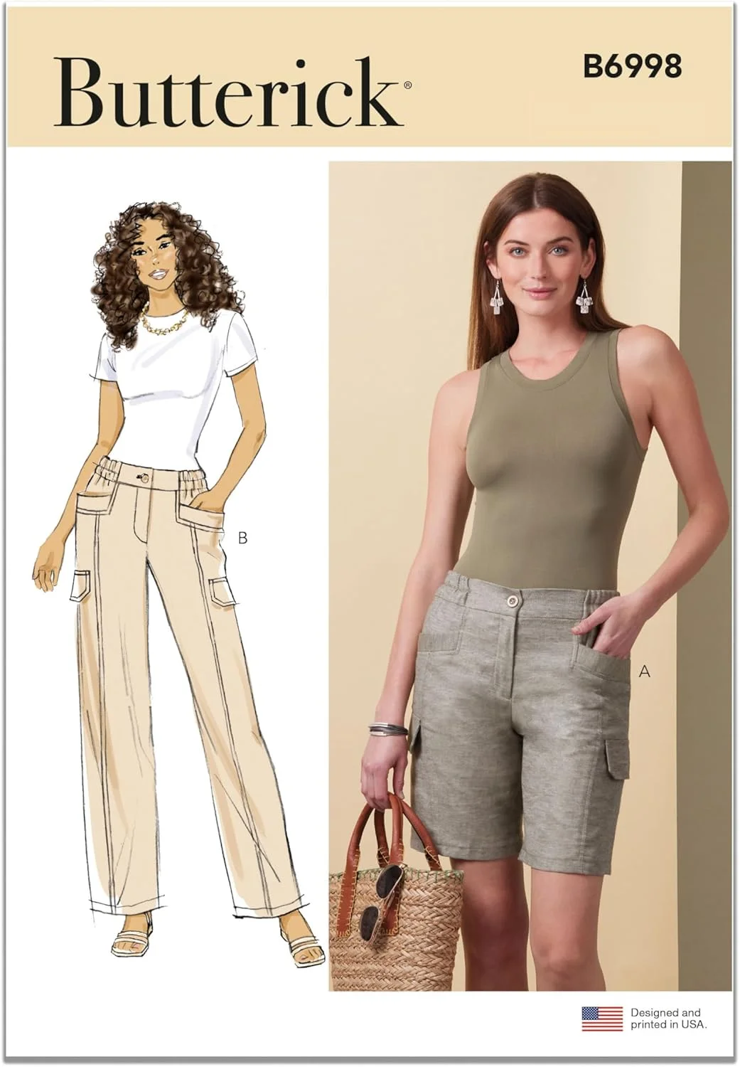 الگوی خیاطی شلوارک و شلوار زنانه Butterick B6998Y5، کد طراحی B6998، سایزهای 18-20-22-24-26