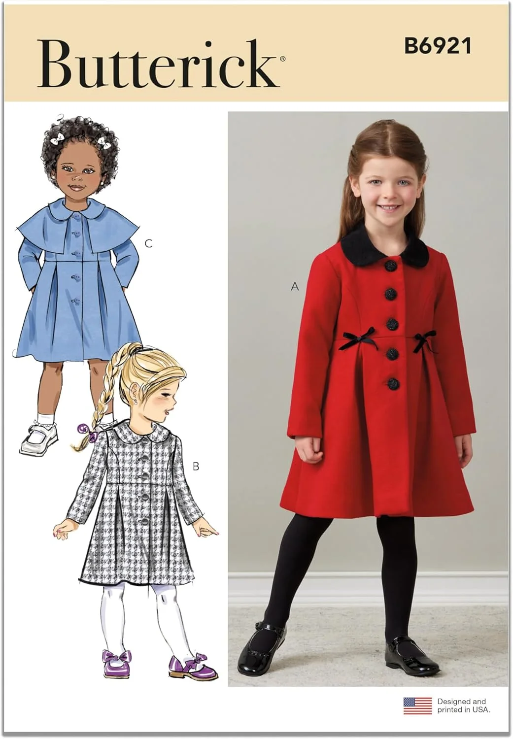 الگوی خیاطی کت بچه گانه Butterick B6921CDD سایز CDD (2-3-4-5)