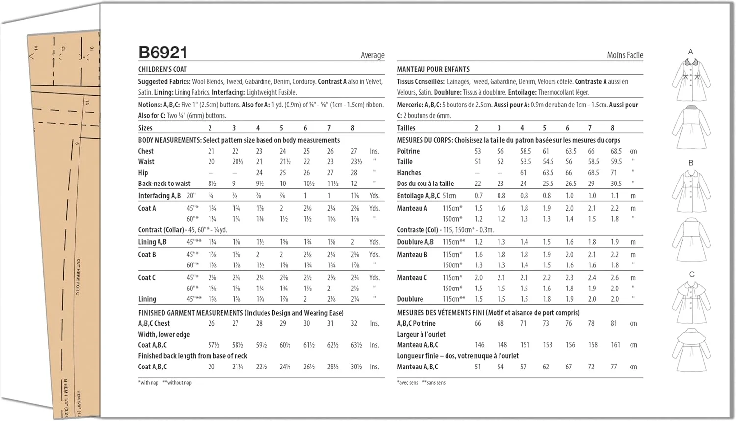 الگوی خیاطی کت بچه گانه Butterick B6921CDD سایز CDD (2-3-4-5) الگوی خیاطی کت بچه گانه Butterick B6921CDD سایز CDD (2-3-4-5)