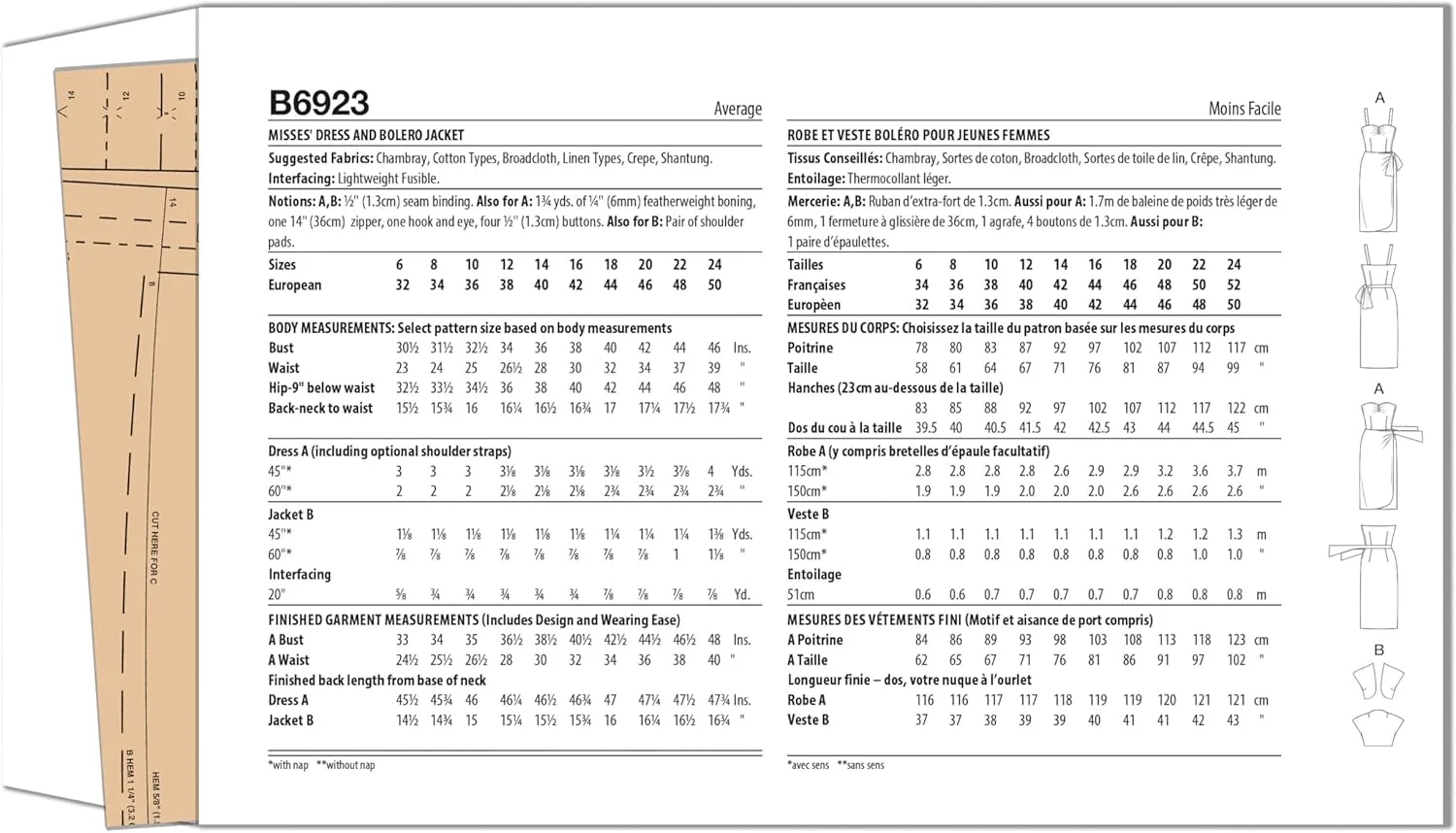 الگوی خیاطی Butterick B6923F5 لباس زنانه و ژاکت بولرو F5 (16-18-20-22-24)