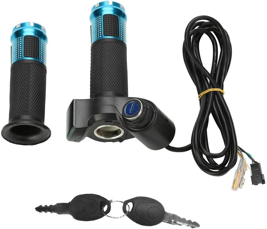 دسته گاز دوچرخه GOTOTOP 4 رنگ، دسته گاز نیمه چرخشی، دسته فرمان گاز با صفحه نمایش LED و قفل کلید برای دوچرخه برقی اسکوتر سه چرخه سایز One، آبی