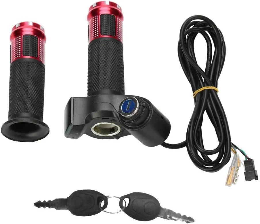 دسته گاز دوچرخه GOTOTOP، 4 رنگ، دسته گاز نیمه چرخشی، دسته فرمان با صفحه نمایش LED و قفل کلید برای دوچرخه برقی، اسکوتر، سه چرخه، سایز جهانی، قرمز