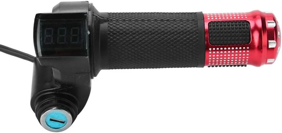 دسته گاز دوچرخه GOTOTOP، 4 رنگ، دسته گاز نیمه چرخشی، دسته فرمان با صفحه نمایش LED و قفل کلید برای دوچرخه برقی، اسکوتر، سه چرخه، سایز جهانی، قرمز