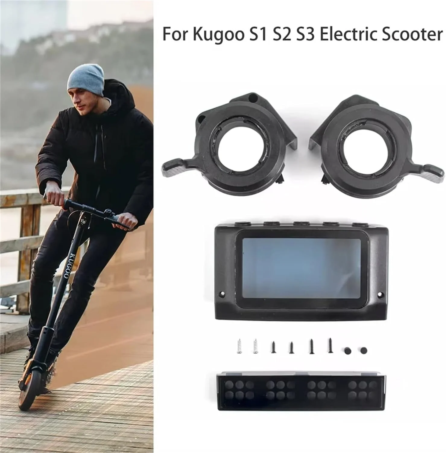 کاور محافظ صفحه نمایش YOKRO، مناسب برای اسکوتر برقی Kugoo مدل S1 S2 S3، کاور مقاوم در برابر سایش + 2 عدد روکش دسته انگشتی چراغ و کاور ترمز گاز