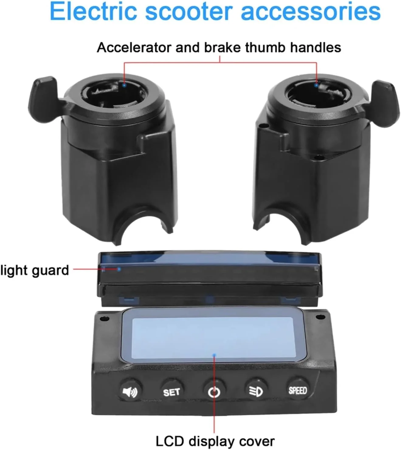 Szwaldaper مناسب برای اسکوتر برقی 8 اینچی Kugoo مدل S1/S2/S3، شامل محافظ صفحه نمایش LCD، محافظ چراغ، دسته ترمز و گاز انگشتی به همراه محافظ صفحه