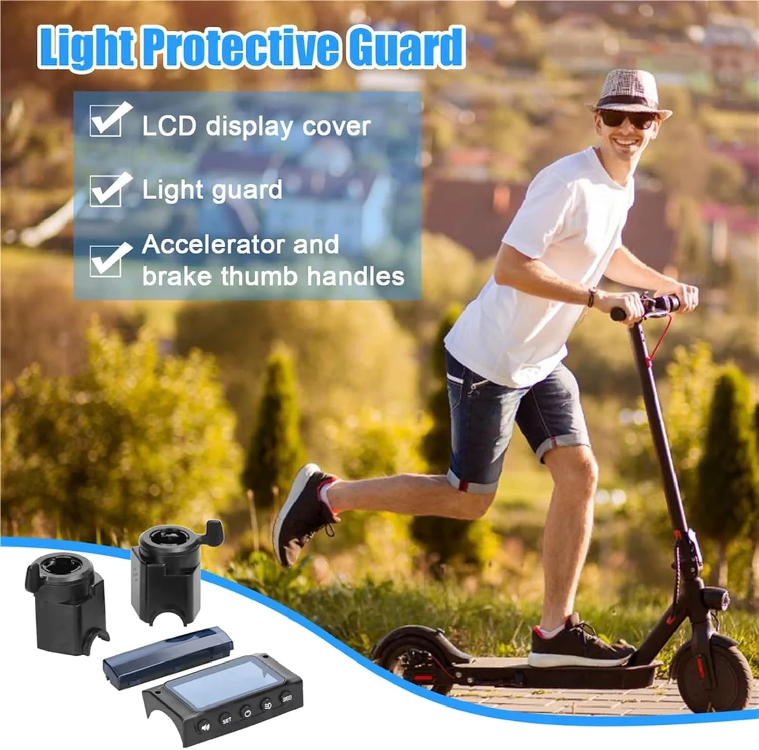 Szwaldaper مناسب برای اسکوتر برقی 8 اینچی Kugoo مدل S1/S2/S3، شامل محافظ صفحه نمایش LCD، محافظ چراغ، دسته ترمز و گاز انگشتی به همراه محافظ صفحه