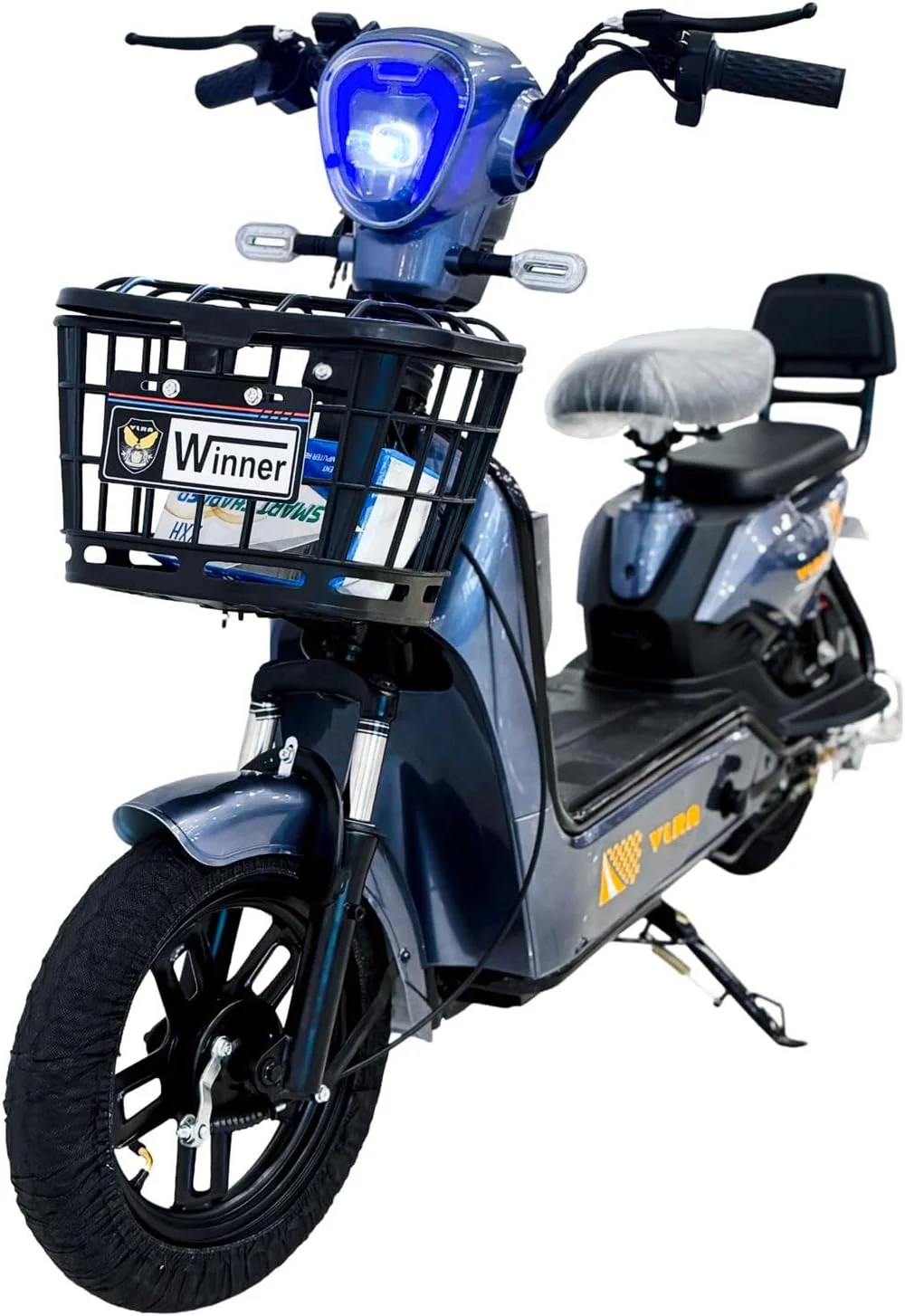 اسکوتر برقی VLRA Super Bike، آبی، با سبد جلویی، چراغ جلو LED، صندلی دو نفره، سیستم جذب شوک