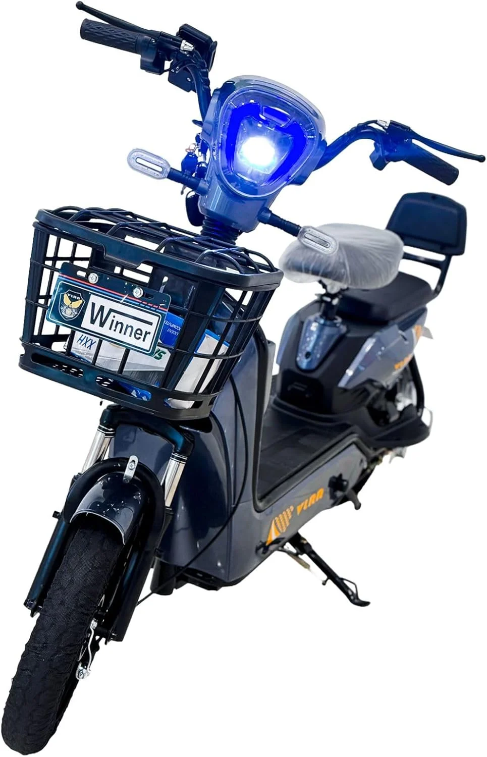 اسکوتر برقی VLRA Super Bike، آبی، با سبد جلویی، چراغ جلو LED، صندلی دو نفره، سیستم جذب شوک
