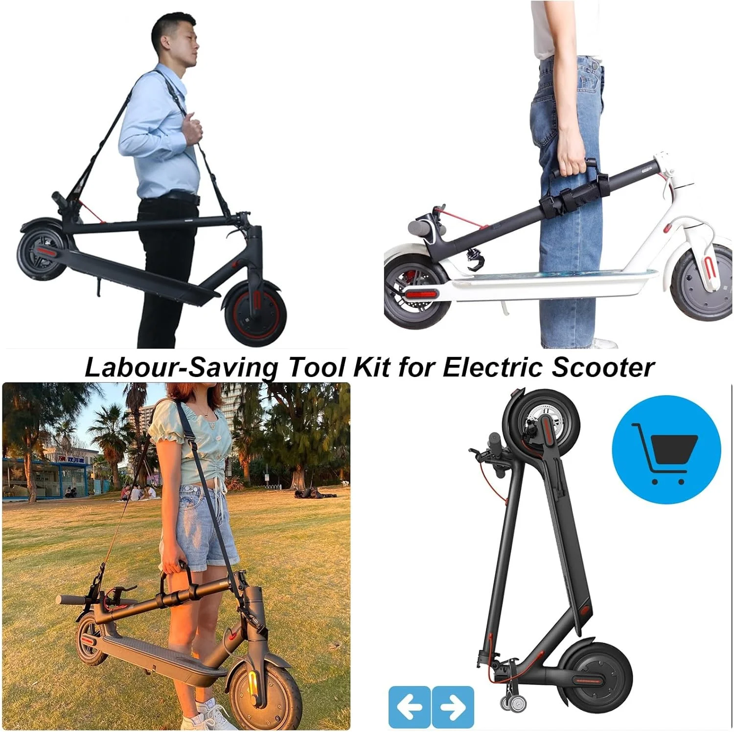 کیت براکت چرخ های کمکی اسکوتر برقی قابل حمل DFFMQSJ، نگهدارنده هند استند اسکوتر برقی با کمربند بند حمل دستی و بند حمل قابل تنظیم سازگار با سری M365/Pro Ninebot