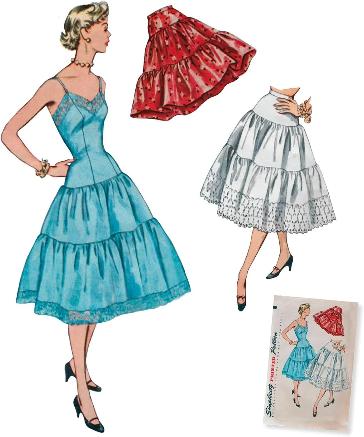 الگوهای خیاطی لباس زیر و دامن زنانه Simplicity US8456D5 با طرح مد دهه 1950، سایزهای 4-12