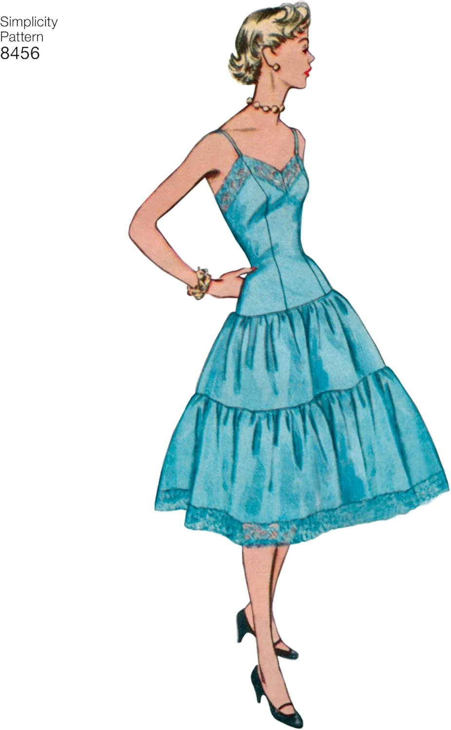 الگوهای خیاطی لباس زیر و دامن زنانه Simplicity US8456D5 با طرح مد دهه 1950، سایزهای 4-12