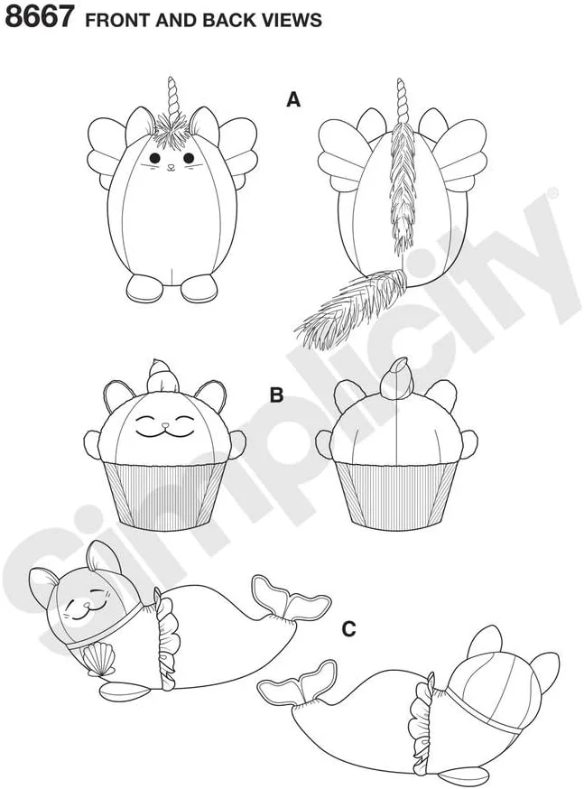 الگوی خیاطی گربه های عروسکی ساده، کاغذی، سفید، یک سایز